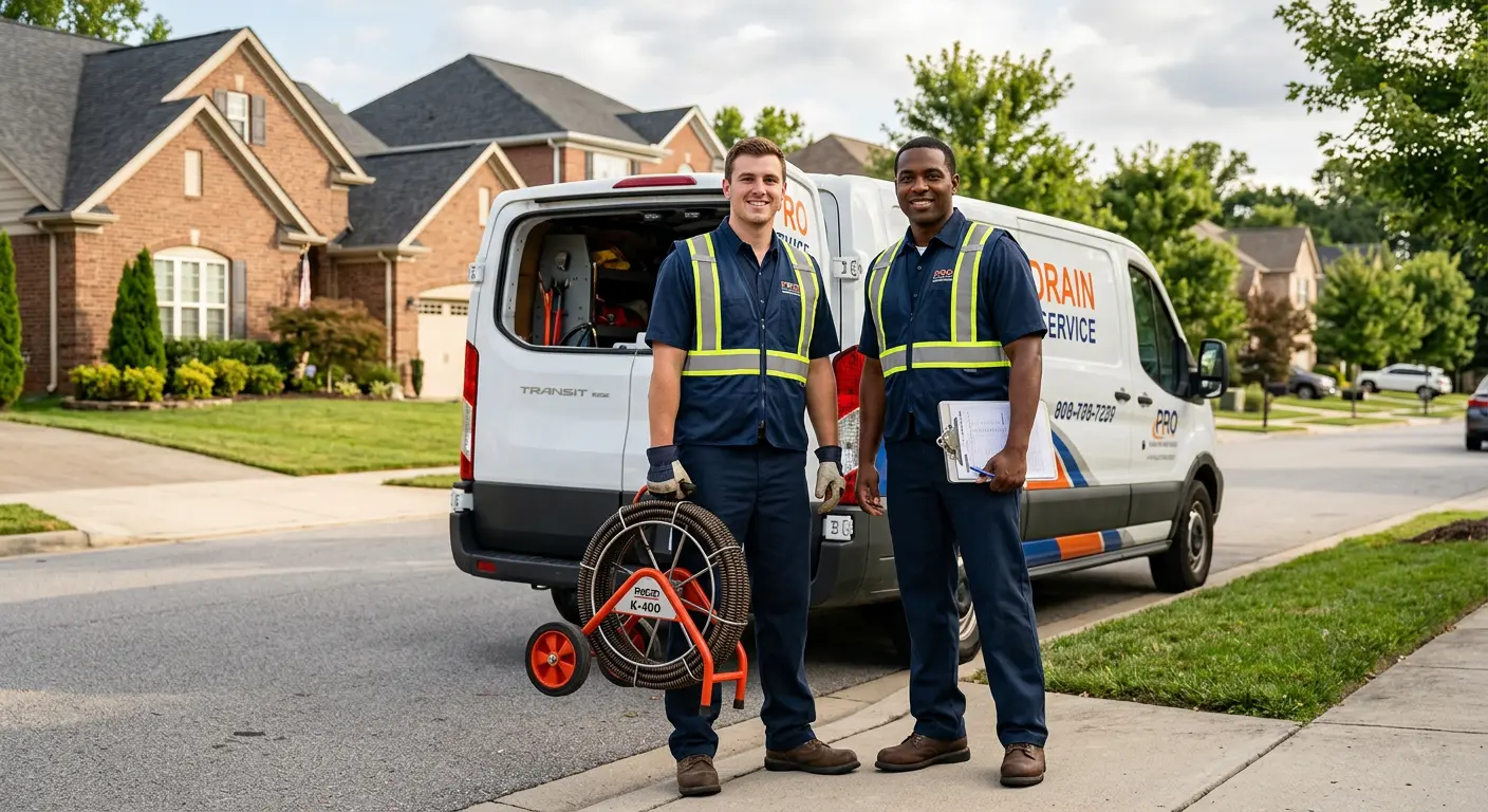 Sewer and drain service team with equipment ready for work in Greenbrier