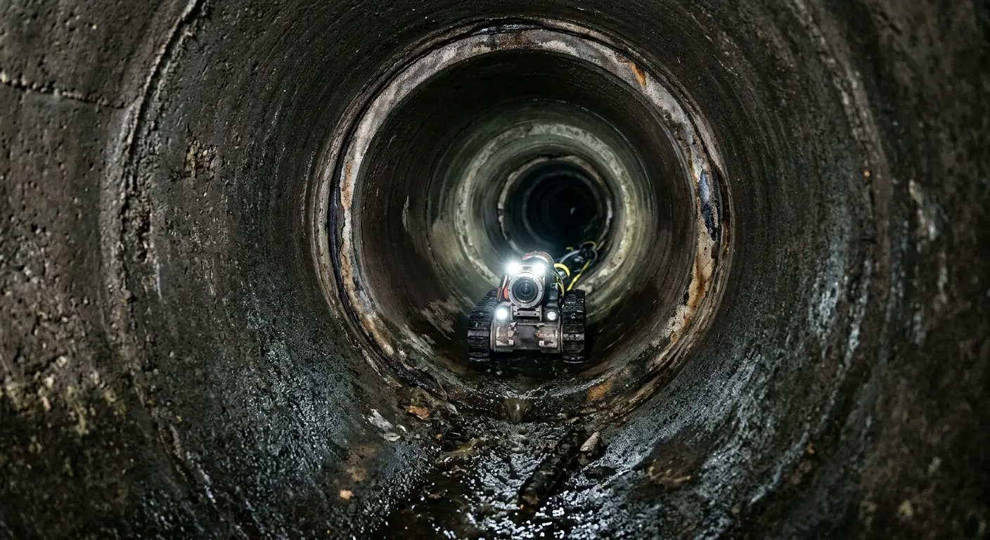 Robotic sewer camera inspecting pipe interior for Drain Snake Service in Greenbrier