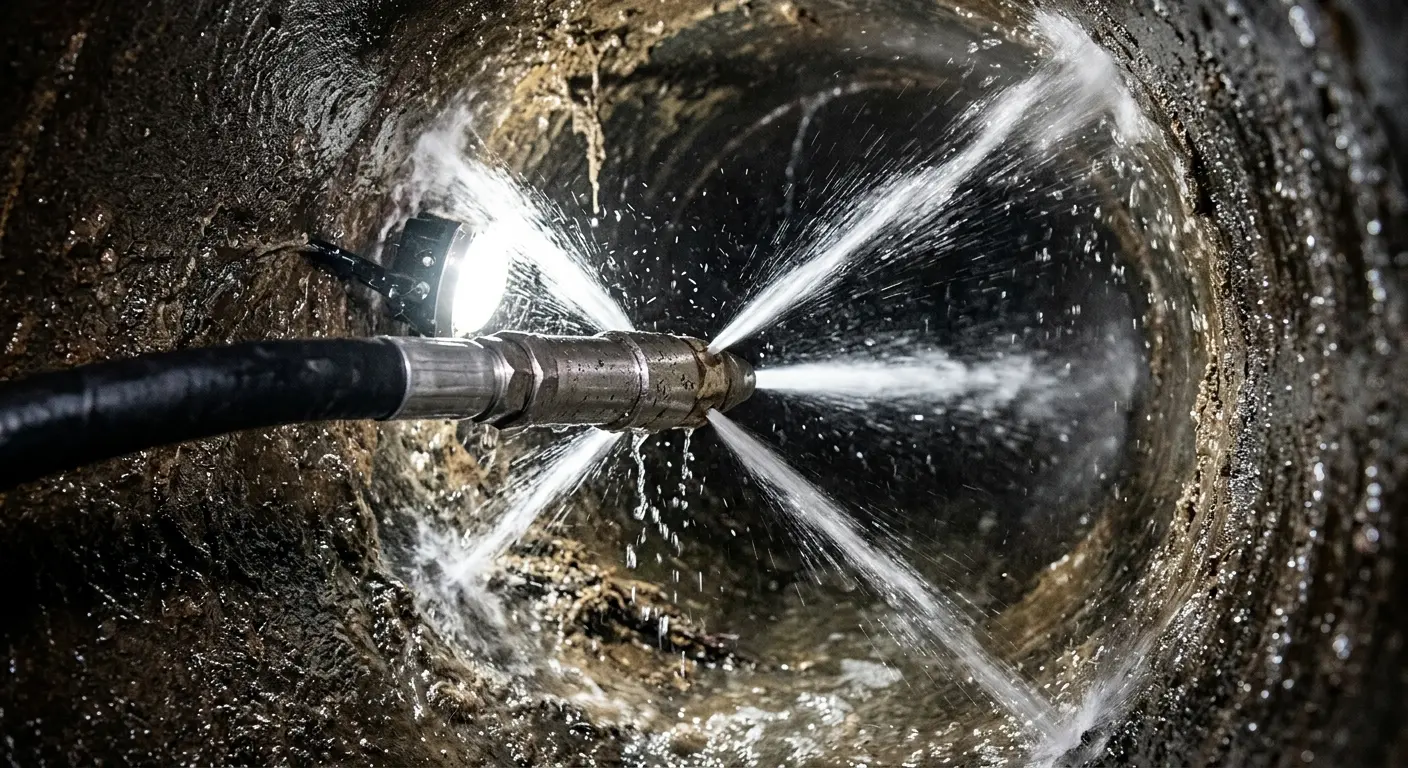 High-pressure hydro jetting nozzle cleaning sewer pipe for Storm Drain Cleaning in Greenbrier